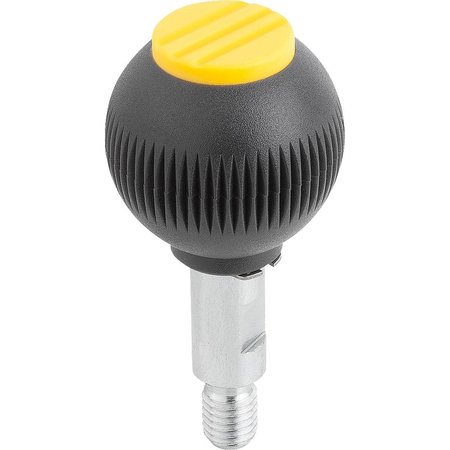 KIPP Spherical Knob Revolving Size:1, D1=25 D=M06X10, Plastic Black, Comp:Steel, Cap:Yellow K0254.1067